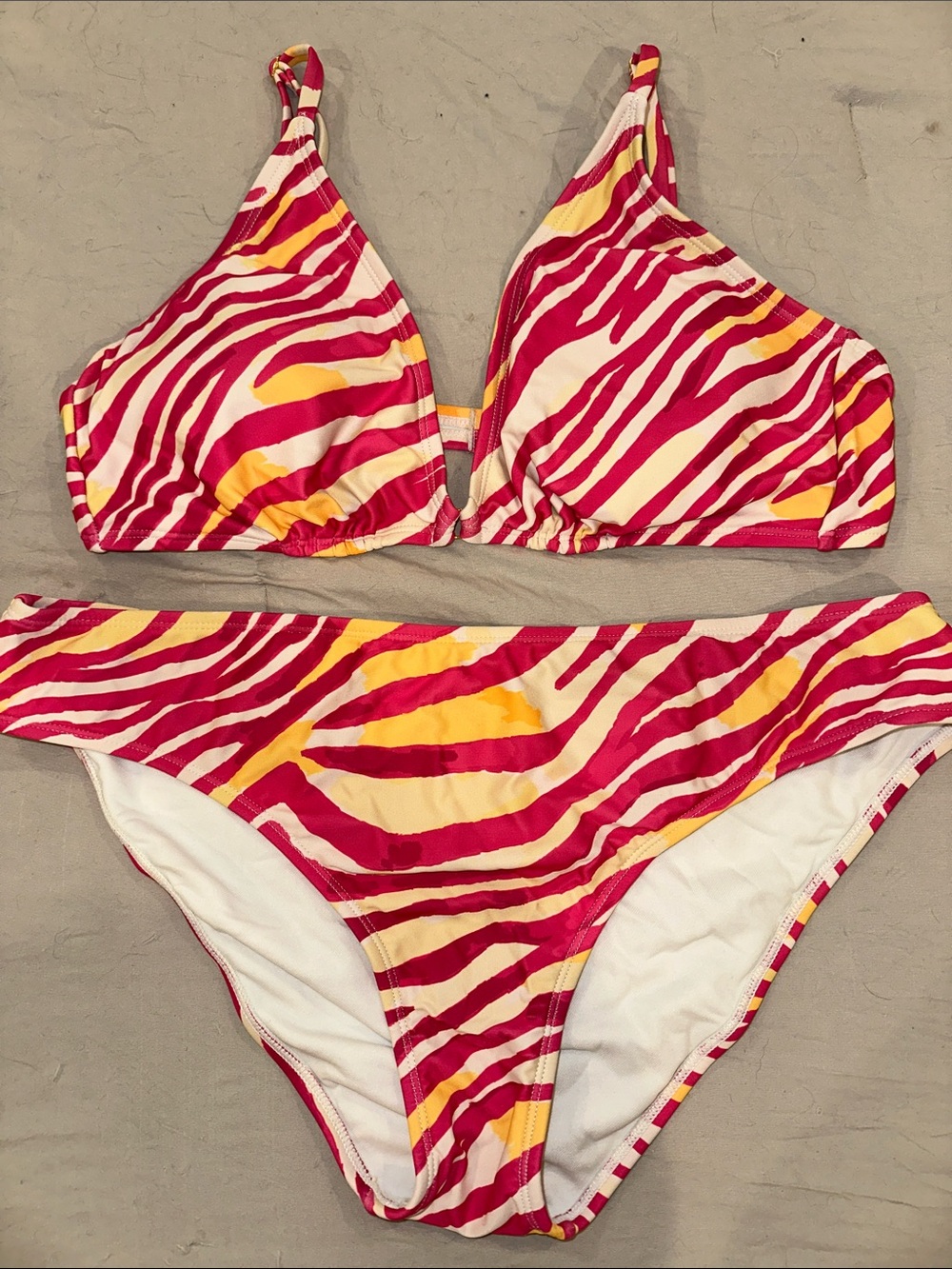 Shade & Shore Pink and Yellow Zebra Stripe Bikini